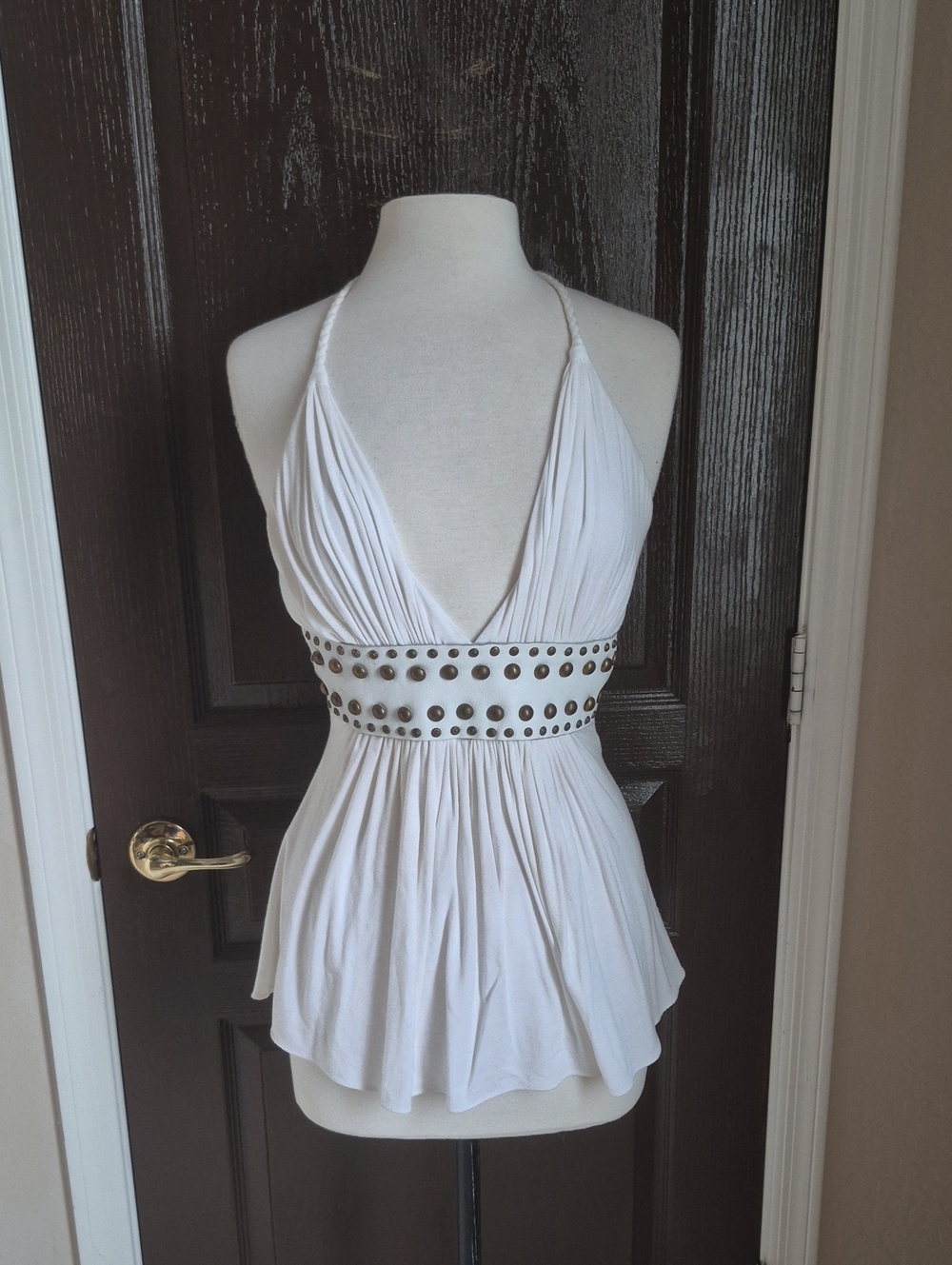 Sky White Halter Studded Corset Peplum Top